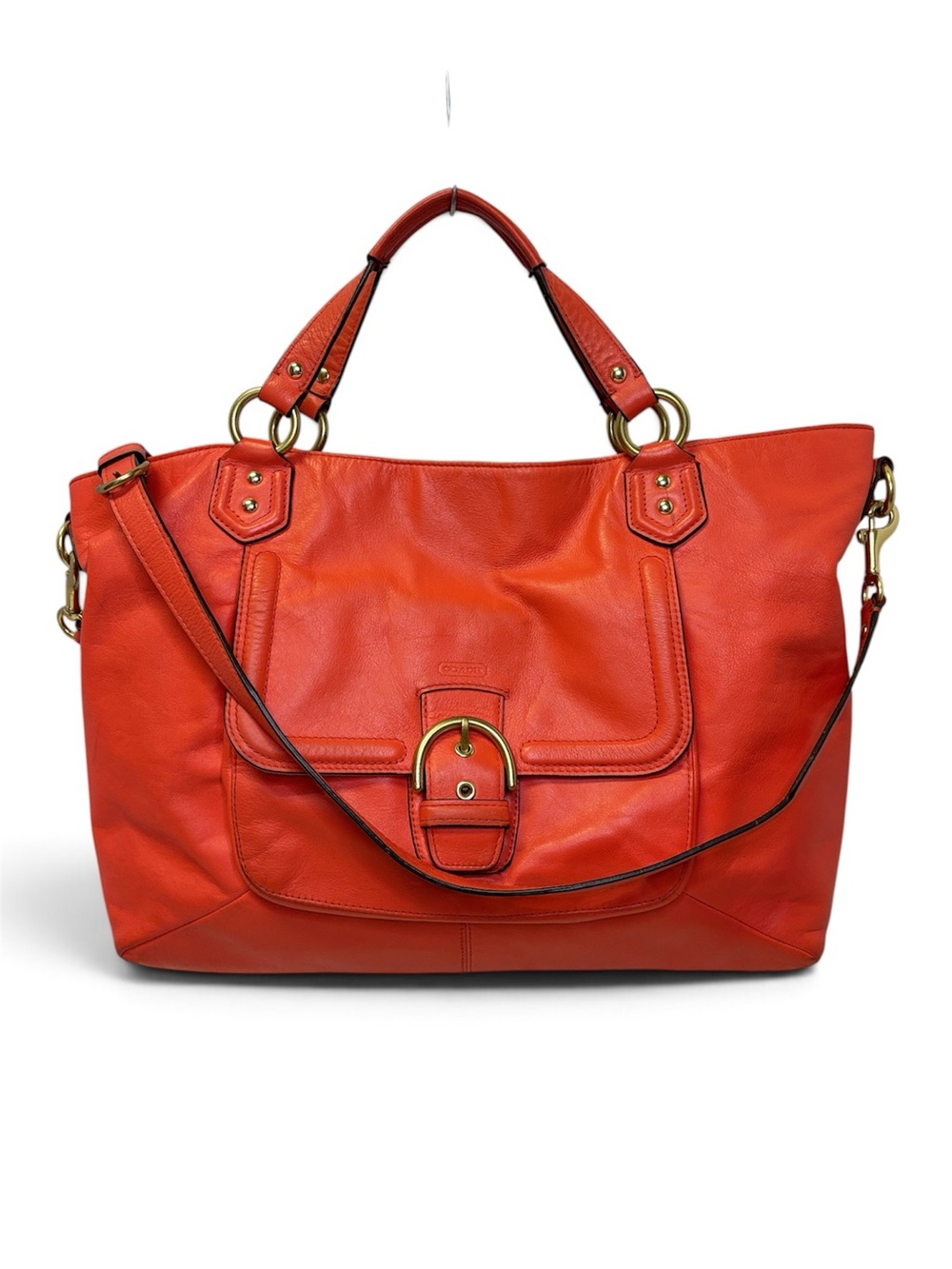 Coach Leather Campbell Izzy Carryall Satchel Bag Coral Red Crossbody F24683